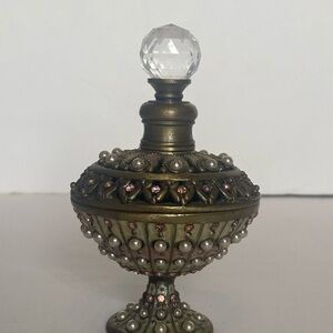 Two's Company Vintage Austrian Crystal Perfume Bottle Green Enamel